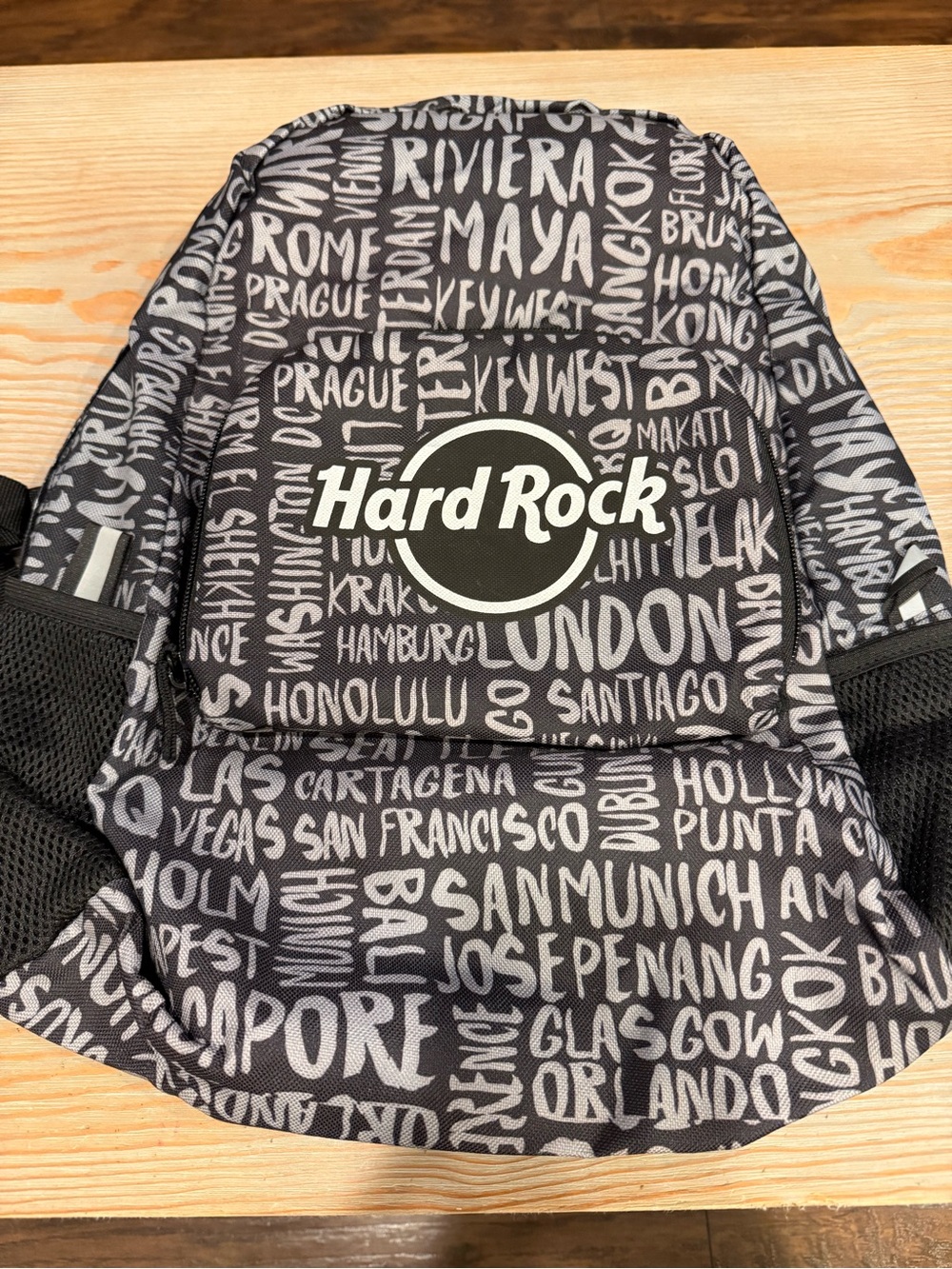 Hard Rock Cafe Black and Gray City Print Backpack